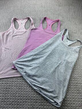 Lot of 3 Lululemon Tank Tops Women Size L-XL Pink Gray Activewear - Fair Used